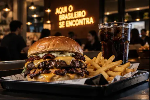 Hambúrguer artesanal com batata frita